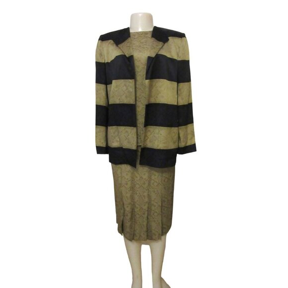 Christian Dior Boutique 3 Pc Brown & Black Silk Skirt, Blouse & Jacket, Size 4 - Picture 1 of 10